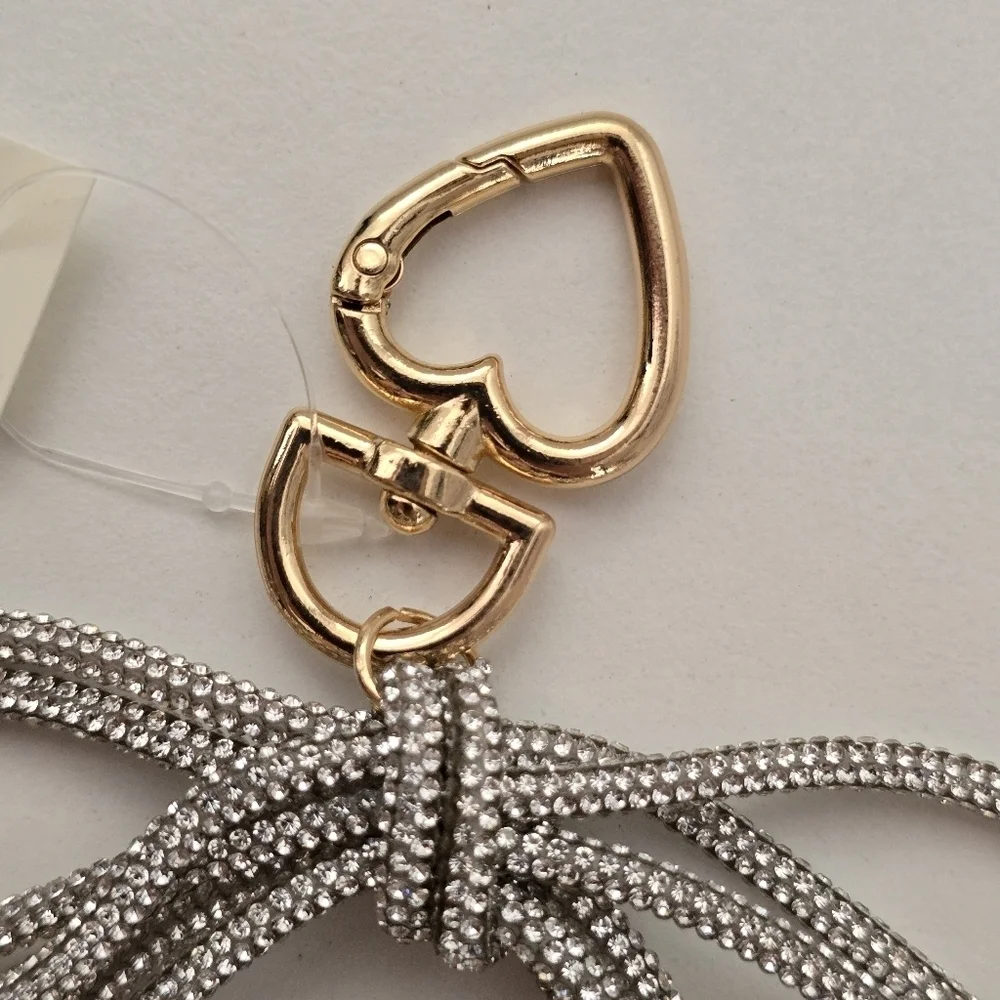 NEW Silver Clear Bling Studded Bow Keychain Bag Charm